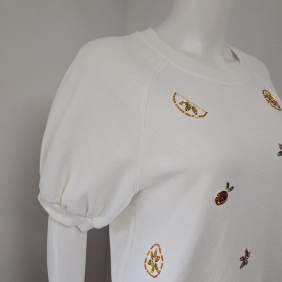 Kate Spade New York Pullover Size M Orange Beaded Short Puff Sleeve Ivory NWT - Picture 6 of 12